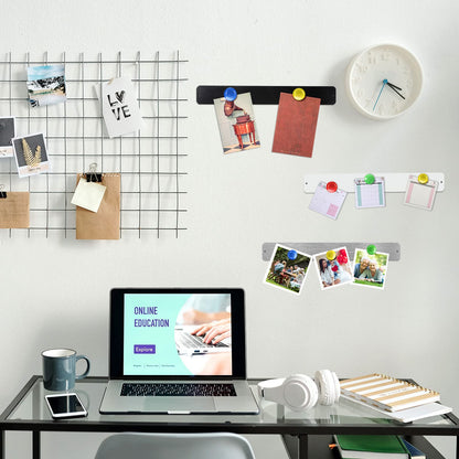 Outus 6 Pcs 15" x 2" Magnetic Wall Strips, Magnetic Bulletin Board Strip Set with 48 Pcs Colorful Magnets, Metal Display Board for Office Home Notes Photos(Silver, Black, White)