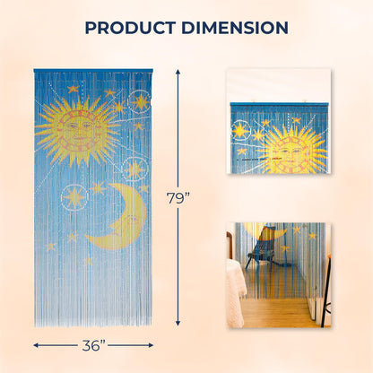 Moon & Sun Beaded Wooden Curtain - Durable Natural Wood Beads for Doorways & Home Decor, Handcrafted, Ideal for Boho-Style Interiors (79'' L x 36'' W)