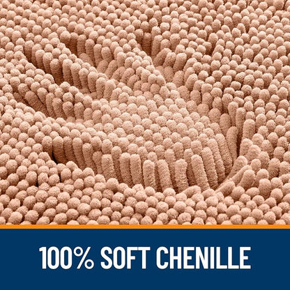 OLANLY Large Bathroom Rugs 40x24, Extra Soft Absorbent Chenille Bath Rugs, Rubber Backing Quick Dry, Machine Washable Bath Mats for Bathroom Floor, Tub and Shower, Home Decor Accessories, Peach