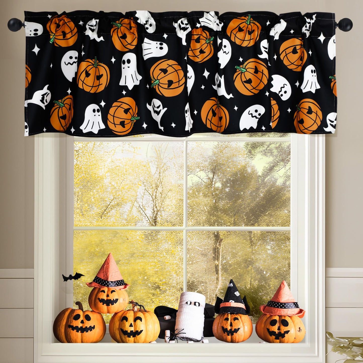 GlikCeil 2 Pack Halloween Valance Curtains for Windows Cartoon Ghost Pumpkin Valances Spooky Pumpkins Halloween Curtains Rod Pocket Short Window Treatment for Home Kitchen Windows Decor 54 x 18 Inch