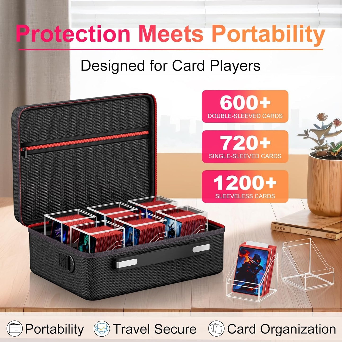 Card Deck Box with Portable Case, 6 Pack Clear Commander Deck Box with 6 Dividers, Holds 600+ Double Sleeved Cards, Fit for MTG, YuGiOh, TCG