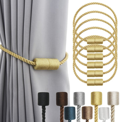 Porlau 6 Pack Gold Strong Magnetic Curtain Tiebacks Outdoor Elegant Decorative Tie Backs Modern Rope Tiebacks for Drapes Window Curtain Holdbacks for Draperies