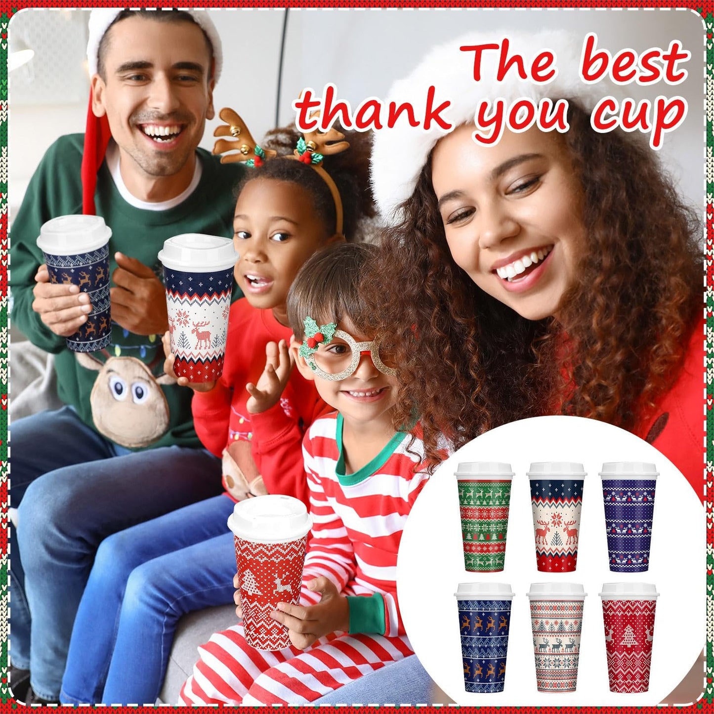 Pickmesh 12 Pack Christmas Coffee Cups Gifts Bulk 16 oz Reusable Coffee Cup Tumblers with Lid Plastic Cups Travel Mug Thank You Gifts for Women Coworkers Holiday Drinks