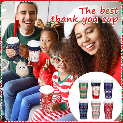 Pickmesh 12 Pack Christmas Coffee Cups Gifts Bulk 16 oz Reusable Coffee Cup Tumblers with Lid Plastic Cups Travel Mug Thank You Gifts for Women Coworkers Holiday Drinks