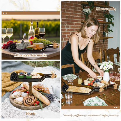 Bokon 1 Pcs Melted Wine Bottle Serving Board Decorative Cheese Tray Charcuterie Board with Knife Fork Cracker Platter Wine Lover Gift for Party Housewarming Supplies (Brown)