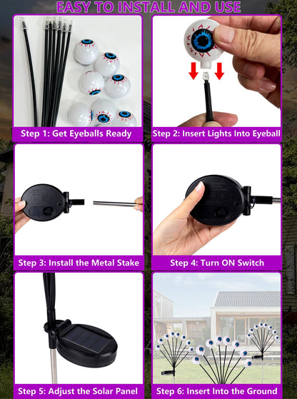 LCHUANG 4 Pack Halloween Decorations Outdoor Lights - 32LED Solar Scary Eyeball Pathway Lights Swaying by Wind, Waterproof Solar Halloween Stake Lights for Garden Porch Lawn Pathway (Purple)