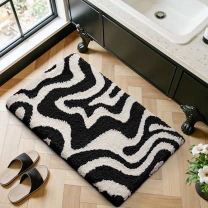 LUMI Non Slip Bathroom Rug Modern Aesthetic, Ultra Soft Absorbent Washable Bath Mats, Quick Dry Premium Floor Rugs for Shower, Tub, Black and White, 24x36