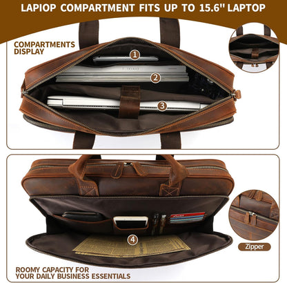 Jack&Chris Leather Briefcase for Men,Business Travel Laptop Messenger Bags