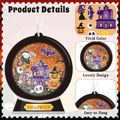 WATINC Halloween Snow Globe Craft Kit - DIY EVA Ghost Pumpkin Scene Crystal Ball Hanging Ornament with Glitter Sequins Sugar Paper, Trick-or-Treat Skeleton Black Cat Party Favor for Home School(24Pcs)