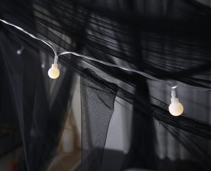 Mengersi Canopy Bed Curtains with Lights,Elegant Bed Canopy Curtains Bed Netting for Full Queen King Size Bed,Halloween Decoration,Gothic Black Room Decor Aesthetic