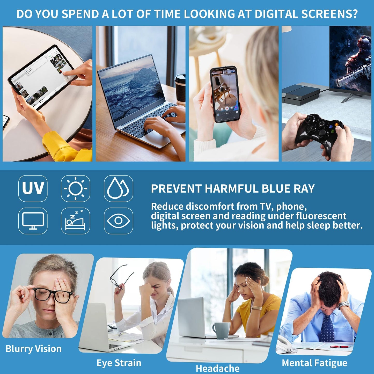 JM Aviator Computer Blue Light Blocking Glasses, Square Eye Protect Video Eyeglasses Anti Glare Men Women (Gold Frame Clear Temple Tips)