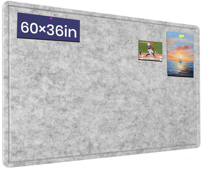 Large Bulletin Board - 60 X 36 inches Decorative Felt Pin Board - 5' x 3' Cork Board Alternative for Wall - Foldable Photo Board Self-Adhesive Vision Board Prayer Board with 30 Pushpins - Silver Gray
