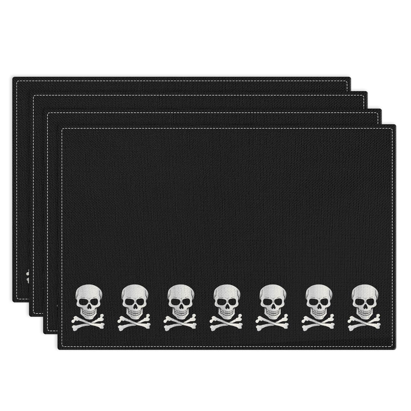 Bayson Halloween Pirate World Skull Placemats Set of 4, 12x18 Inch Skeleton Patriotic Country Table Mat, Non-Slip and Washable Linen Place Mat for Home Party Decoration