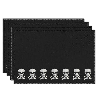 Bayson Halloween Pirate World Skull Placemats Set of 4, 12x18 Inch Skeleton Patriotic Country Table Mat, Non-Slip and Washable Linen Place Mat for Home Party Decoration