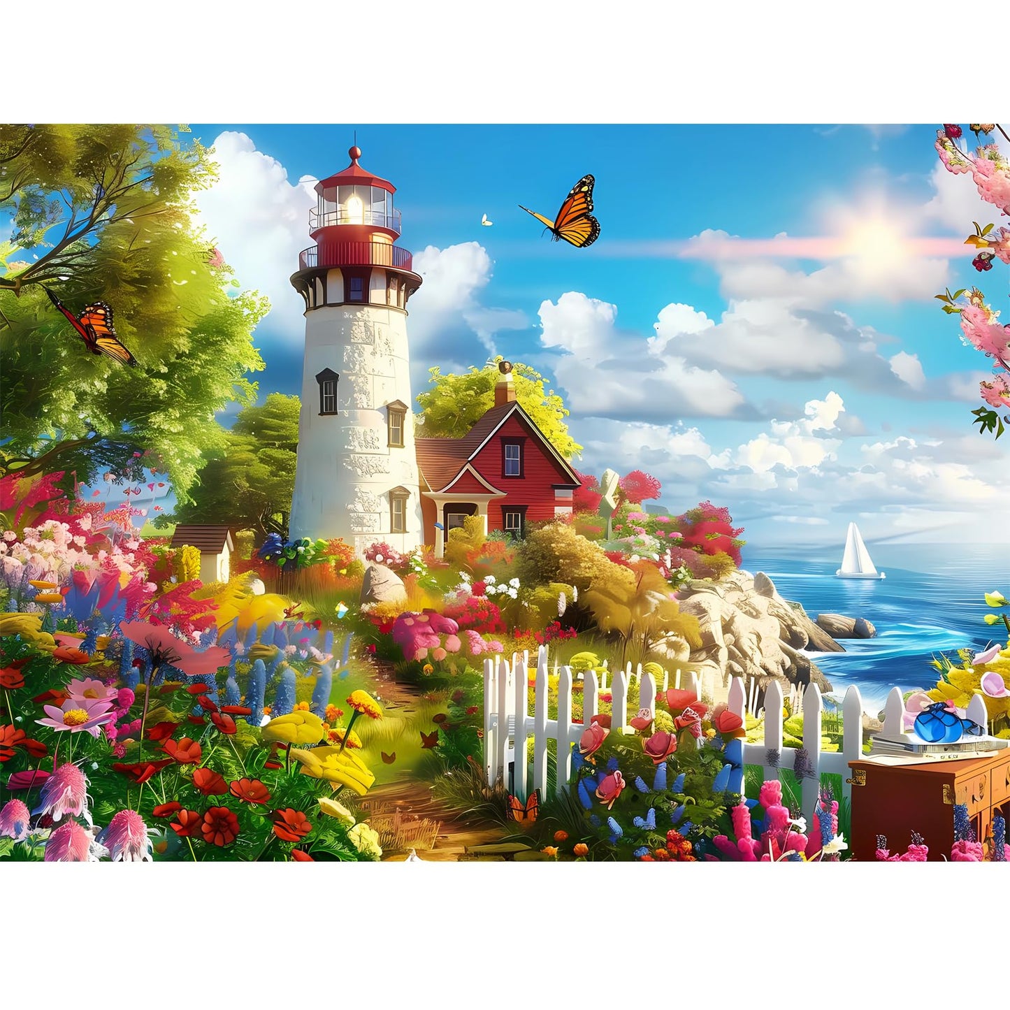 500 Pieces Puzzle for Adults Lighthouse Jigsaw Puzzle, Recycled Cardboard Jigsaw Puzzles 500 Pieces, Family Challenging Game, Nature Landscape Difficult Jigsaw Puzzle 20.5×15 in