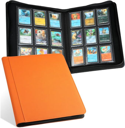 Toploader Binder, Holds 324 Toploaders, 9 Pocket Top Loader Binders with Sleeves for 3 x 4'' Toploaders, Double-Sided Pocket Top Loader Storage Binder, Trading Card Binder - Diamond Orange