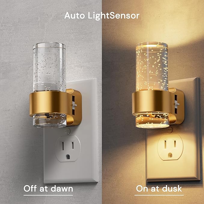 L LOHAS LED Night Lights Plug into Wall, 2 Pack Mini Dimmable Night Light with Dusk-to-Dawn, Soft White/Cool White/Amber 3 Light Color, 0-100LM Adjustable Brightness, Bubble Nightlight for Hallway