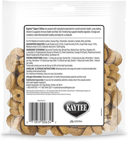 Kaytee Super C Bites Treat for Pet Guinea Pigs, Adult Rabbits, Chinchillas, and Other Small Animals, Cranberry and Orange, 4 oz (6 Pack)