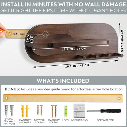 Solid Wood Mail and Key Holder for Wall Decorative Display - Includes Mail Holder, Shelf with Hooks for Keys & Pegs for Hanging Hats, Coats, Bags, Backpacks & More - Sleek Modern Design, Walnut Brown