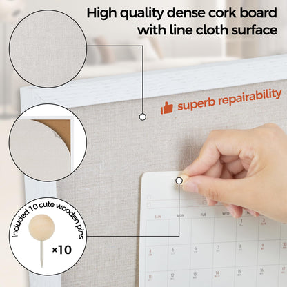 Fun Memories Cork Board Bulletin Board for Office, 20" x 30" Oak Wooden Framed Corkboard, Wall Mounted Notice Pin Board for School Home & Office, White