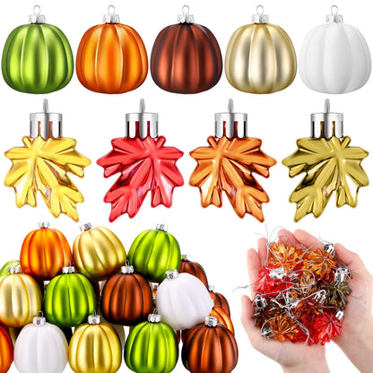 Vercraft 54 Pcs Fall Hanging Ornaments for Tree Pumpkin Maple Leaves Ornaments Plastic Hanging Pendant Autumn Decorations for Table Fireplace Christmas Tree Party Supplies
