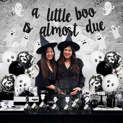 Balterever a Little Boo is Almost Due Baby Shower Decoration Black White Halloween Baby Shower Decor with a Little Boo is Almost Due Banner Garland Cupcake Cake Topper for Halloween Gender Reveal