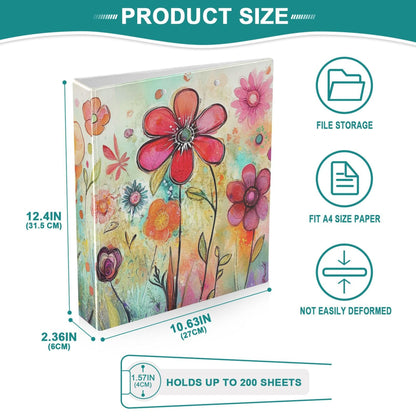 Flowers Round Ring Binders 1.5 Inch Cute 3 Ring Clipboard Binder for Office School Work Supplies File Folder Document 200 Sheet Capacity Easy Open