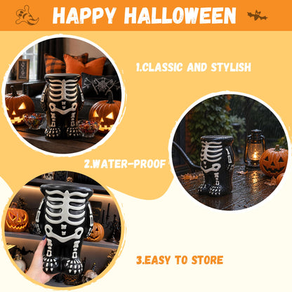 Halloween Decorations Skeleton Pumpkin Stand, Black & White Torso Candy Bowl Holder, Blow Mold Pumpkin Display Stand for Cake Carved Pumpkin, Water-proof Indoor Outdoor Halloween Party Table Decor