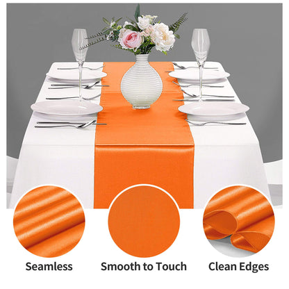 5-Pack Satin Table Runner Orange 12 x 108 inches Long, Table Runners for Wedding, Birthday Parties, Banquets Decorations（5 Pack, 12x108 Inch, Orange）