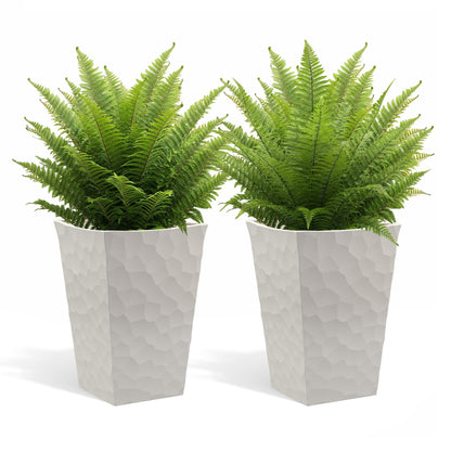 Keter Stone Tapered Planter Set of 2, Tall 26.4‑Inch Resin Outdoor Flower Pots with Stone‑Look Finish and 12.2‑Gallon Capacity, Cream