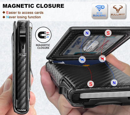 BULLIANT Men Wallet,Magnetic Metal Wallet Money Clip 9Cards Pop-up Access RFID Blocking