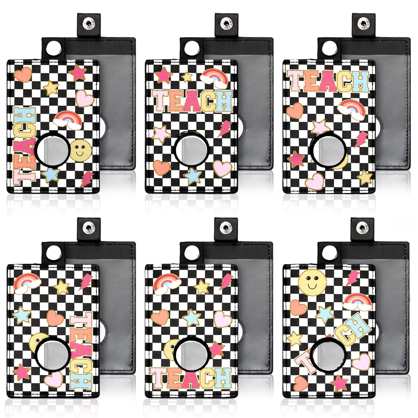 Gueevin 6 Pack Teacher Alarm ID Badge Holder, 4.2x2.8 Inch Smile Face Alarm Badge Holder for Educators, School Staff, Teacher Appreciation Gifts for School