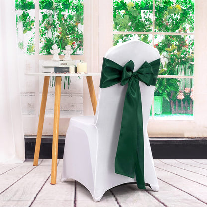 Lykoow 100 Pieces Emerald Green Satin Chair Sashes for Wedding Reception Party Hotel Home Kitchen Decoration-Emerald Green