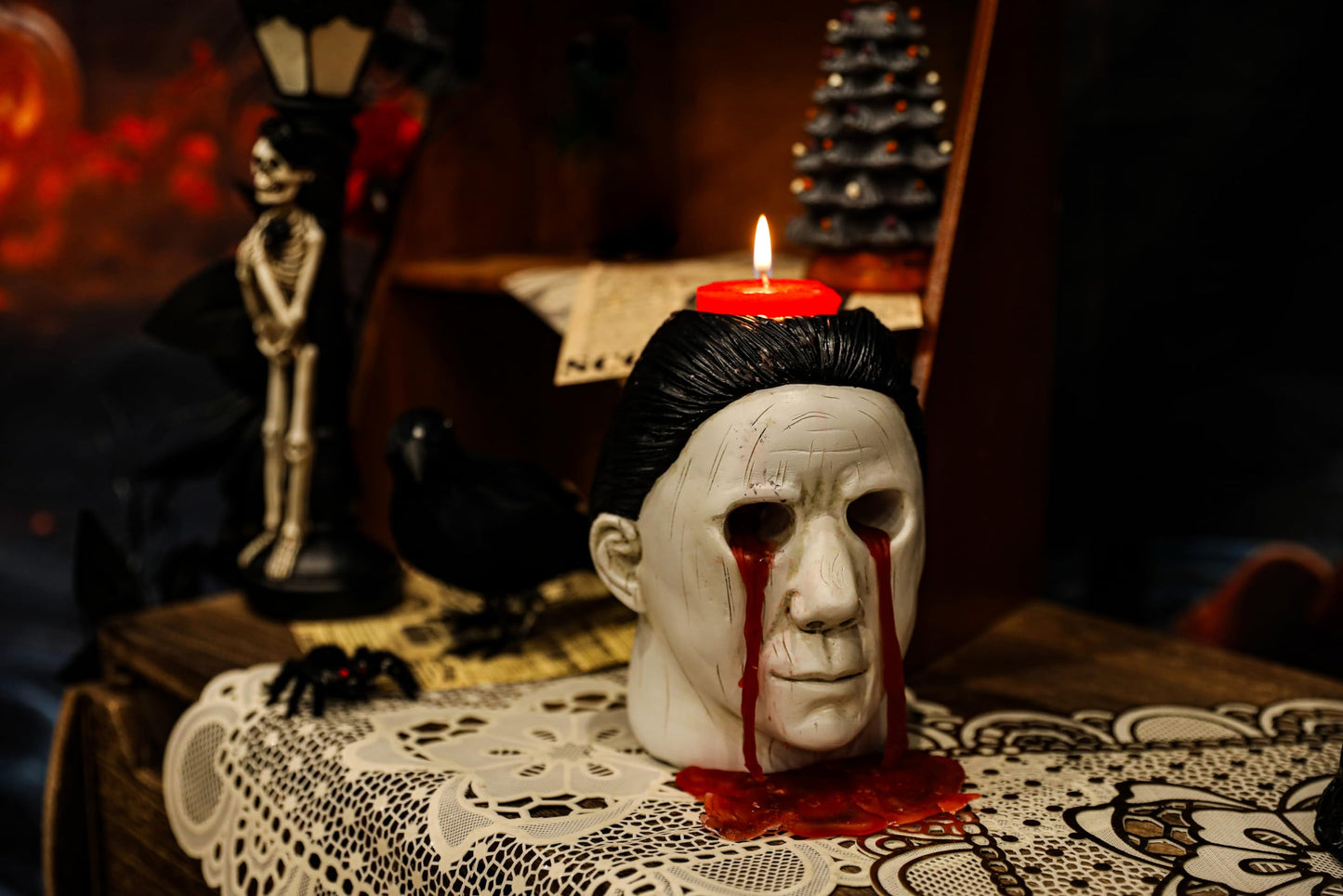 Generic Halloween Candle Holder Halloween Statue with Bleeding Eyes Decor Horror Candlestick Decoration, White, BE-012A
