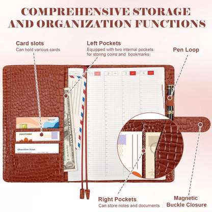 SKLENICE PU Leather Cover for A5 Notebooks Brown Planner Cover Compatible with Hobonichi Cousin Stalogy and MD A5 Journal Cover with Pen Loop Pockets for Refillable Notebook Planner