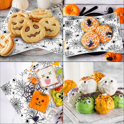 Sanixin150 Pcs Halloween Wax Paper Sheet Spider and Web Food Deli Paper Waterproof Greaseproof Vintage Sandwich Picnic Liners Wax for Picnic Party Kitchen Supplies