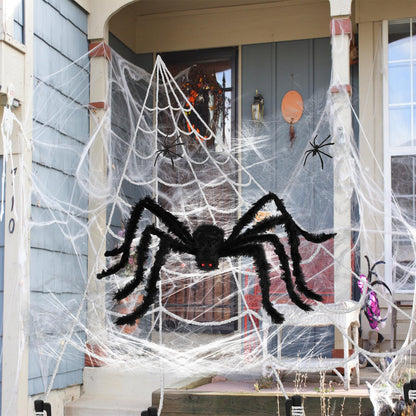 PUHPIG 200" Halloween Spider Web + 59" Giant Spider Decorations, Triangular Huge Spiders Web and Hairy Scary Fake Spider, for Indoor Outdoor Porch Yard, Scary Haunted House Party, and Halloween Décor