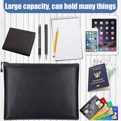 4 Pack Fireproof Document Bags 13.4 x 9.4 Inch Waterproof and Fireproof Money Bag Document Holder with Zipper Fireproof Safe Storage Bag for A4 Documents, Money, Passport and Tablet