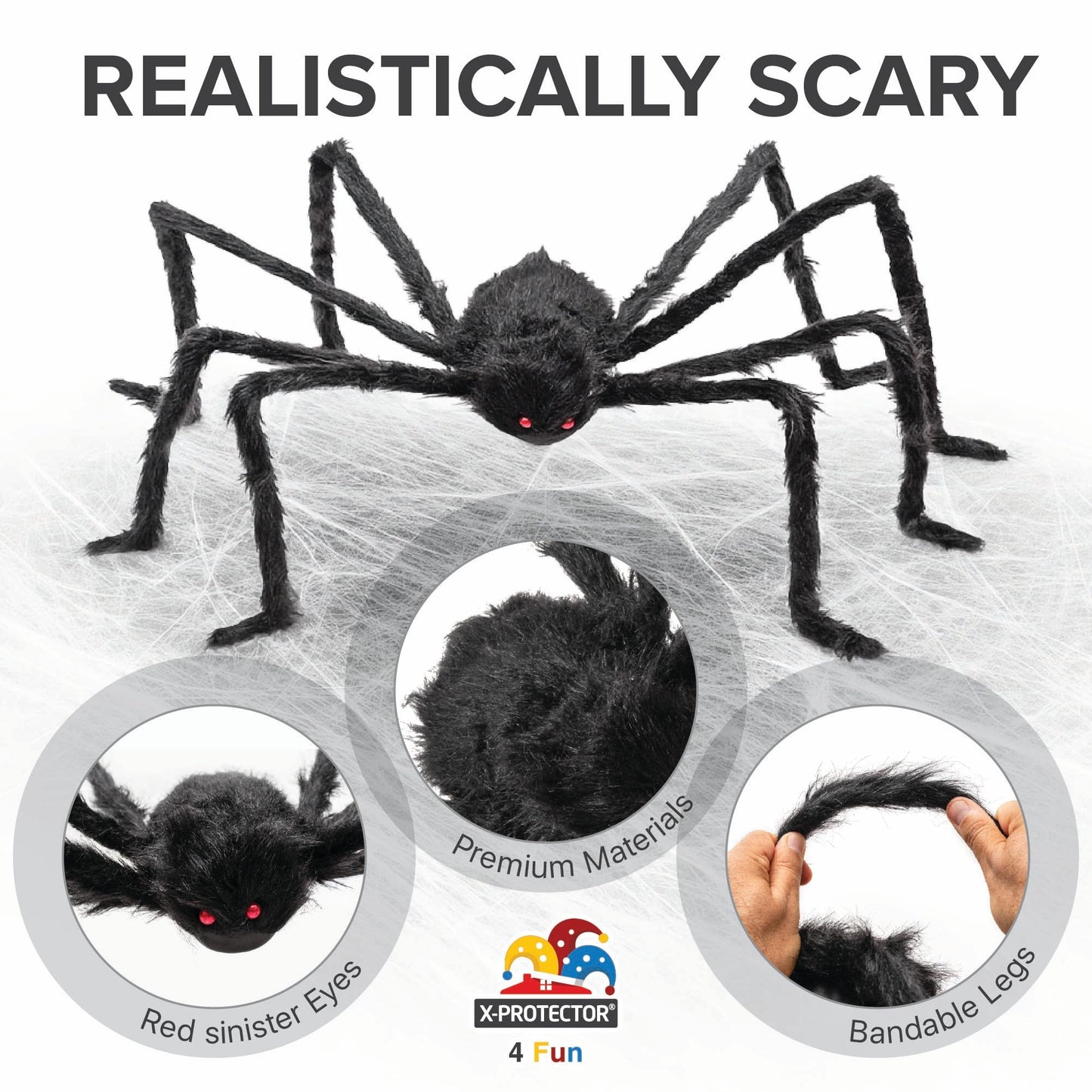 X-Protector Halloween Giant Spider - 2 PCS Pack Big Halloween Spider Decorations - Large 60" Outdoor Spiders Decor - Black Scary Indoor Party Decoration [Web not Included]