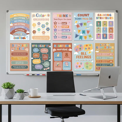 12Pcs Calming Corner Posters for Classroom Calm Down Boho Emotions Feeling Poster for Kids Inspirational Back to School Wall Decor Motivational Mental Health Posters for Office Home Teacher Supplies