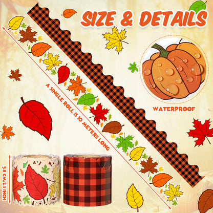 Trandraft 2 Rolls 65.6ft Fall Bulletin Board Borders Maple Leaves Rolled Bulletin Trim Orange Plaid Board Decorations Autumn Harvest Thanksgiving Party Classroom Office Wall Decor