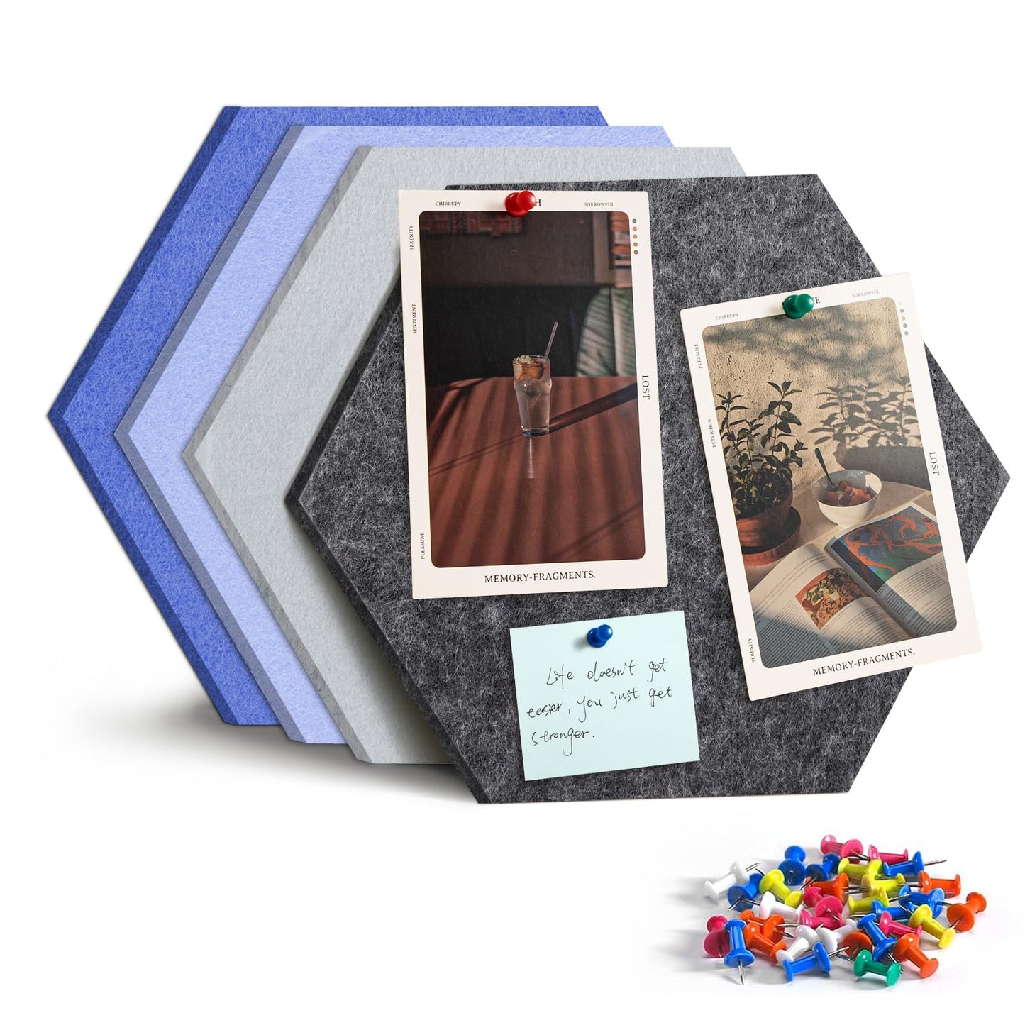 Uoisaiko 4 Pack Hexagon Felt Bulletin Board Tiles - 12" Large Thick Pin Board for Walls with 30 Push Pins, DIY Boards for Office Home School Decor, Aesthetic Hex Cork Board Alternative