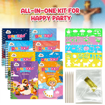 ZMLM Rainbow Scratch Party Favors Kids: Birthday Gifts Toy Bulk Scratch Art Notebook Birthday Goodie Bags Stuffers Girls Boys Art Craft Kit Pads Classroom Prizes School Teacher Return (Christian, 24)
