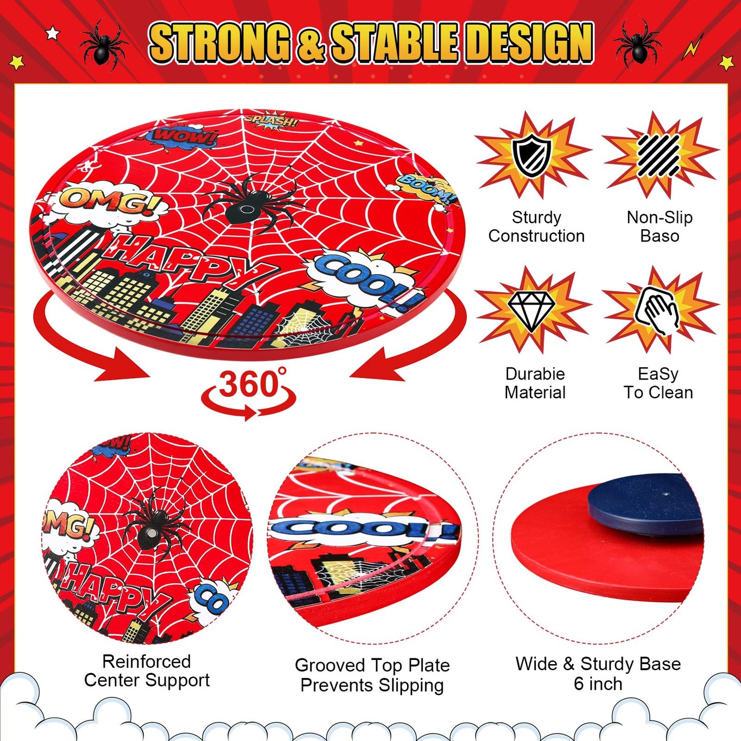 Yiyiring 11 Inch Spider Rotating Cake Stand, Spider Party Cupcake Dessert Display with Non-Slip Base Round Spinning Cake Holder Charcuterie Board Server Tray for Party Wedding Birthday