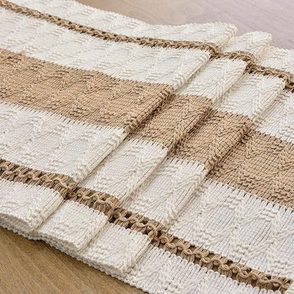 FEXIA Boho Table Runner for Hoilday Spring Home Decor with Tassels 60 Inches Long Pottery barn Furniture Farmhouse Rustic Macrame Burlap Table Decoration for Living Room (12x60 Inches)