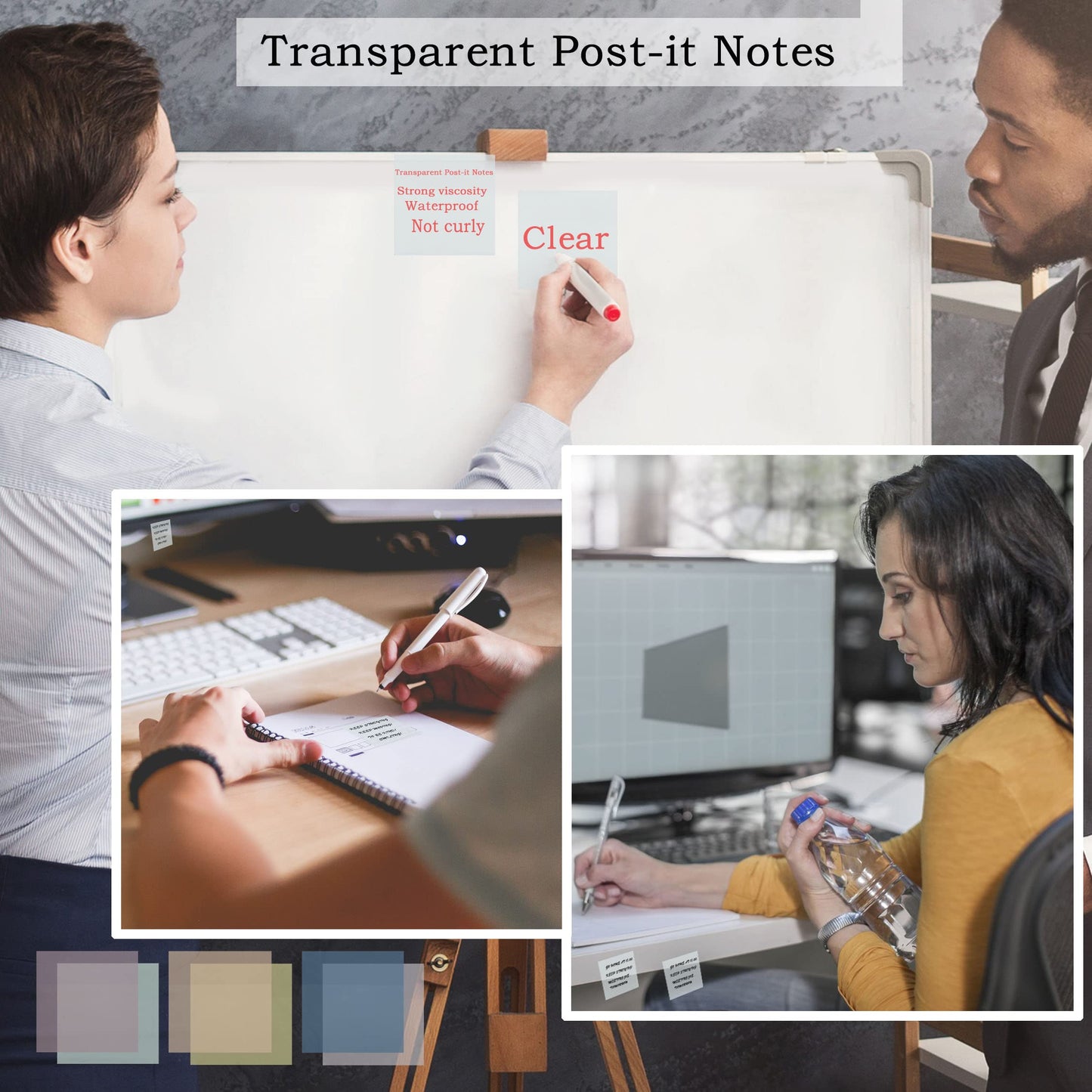 YOUDEFUL 800Pcs Transparent Sticky Notes, 3"x3" Clear Sticky Notes, Waterproof Translucent Sticky Note Pads for Books Annotation, Clear Post it Notes for Bible Study, School, Office（White）