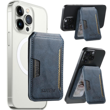 HXY Magnetic Card Holder Wallet for iPhone, Compatible with MagSafe, PU Leather Minimalist Slim Card Holders Fit 3 Cards with Adjustable Stand for iPhone 16/15/14/13/12 Series, Not for Mini (Blue)