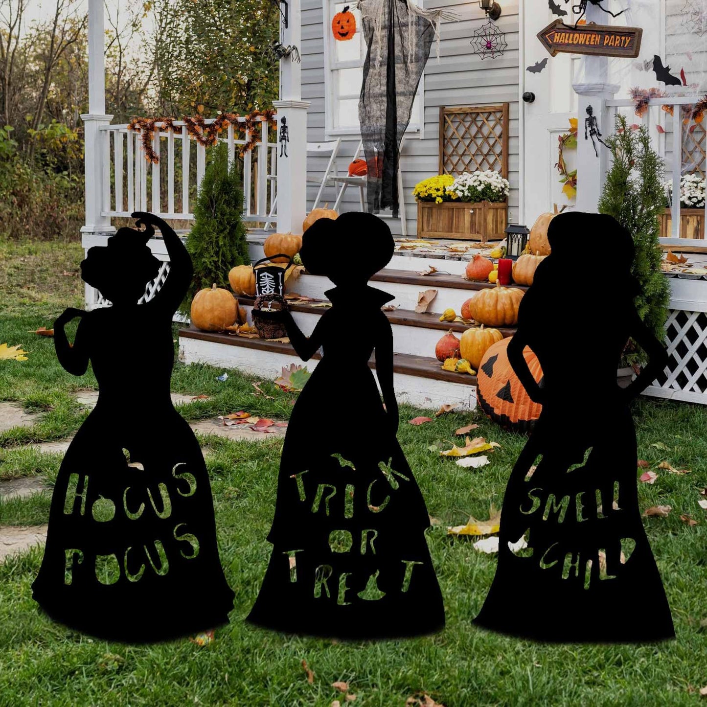 3 Pcs Halloween Witches Yard Stakes Large Witches Lawn Decorations Black Witches Silhouette Yard Signs with H-Stakes, Outside Waterproof Lawn Garden for Boys Girls Home Party Outdoor