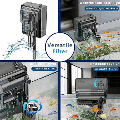 Ultra White Glass Aquarium Starter Kits 1.5 Gallon Small Fish Tank, Betta Fish Tank with LED Light, Power Filter, for Home Office Deco, 4mm Glass