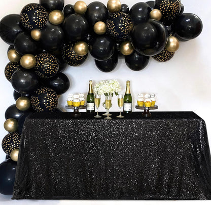 MoKoHouse Black Sequin Tablecloth Rectangle 50" x 80" Glitter Table Cloth Sparkly Fabric for Halloween Birthday Parties Cake Dessert Table Decor